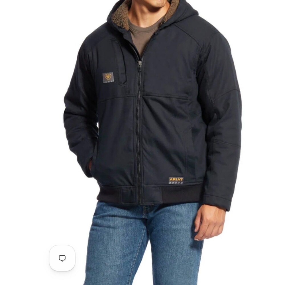 Ariat Rebar Mens Full Zip Jacket XL Dura Canvas Work Hooded Sherpa Lined Black